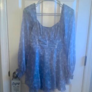 Blue Relaxed Ruched Blouse